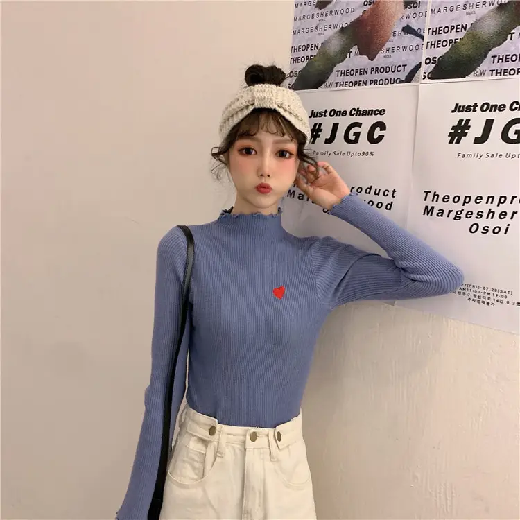Women's Blue Slim Fit Sweater with Ear Rims — feature 29
