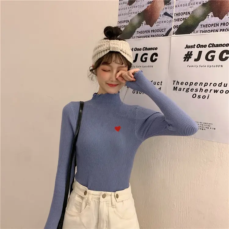 Women's Blue Slim Fit Sweater with Ear Rims — feature 30