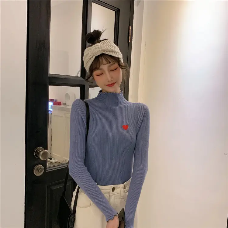 Women's Blue Slim Fit Sweater with Ear Rims — feature 31