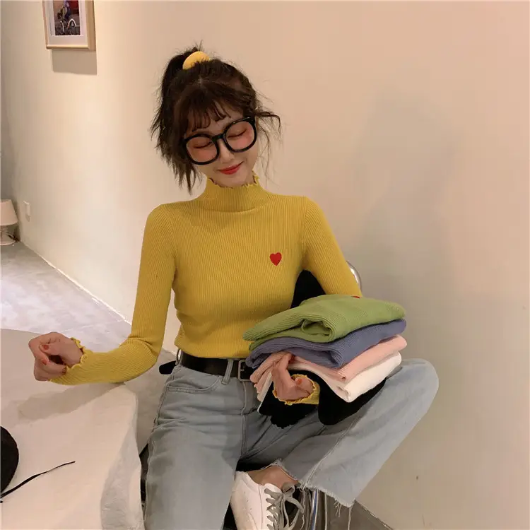 Women's Blue Slim Fit Sweater with Ear Rims — feature 4