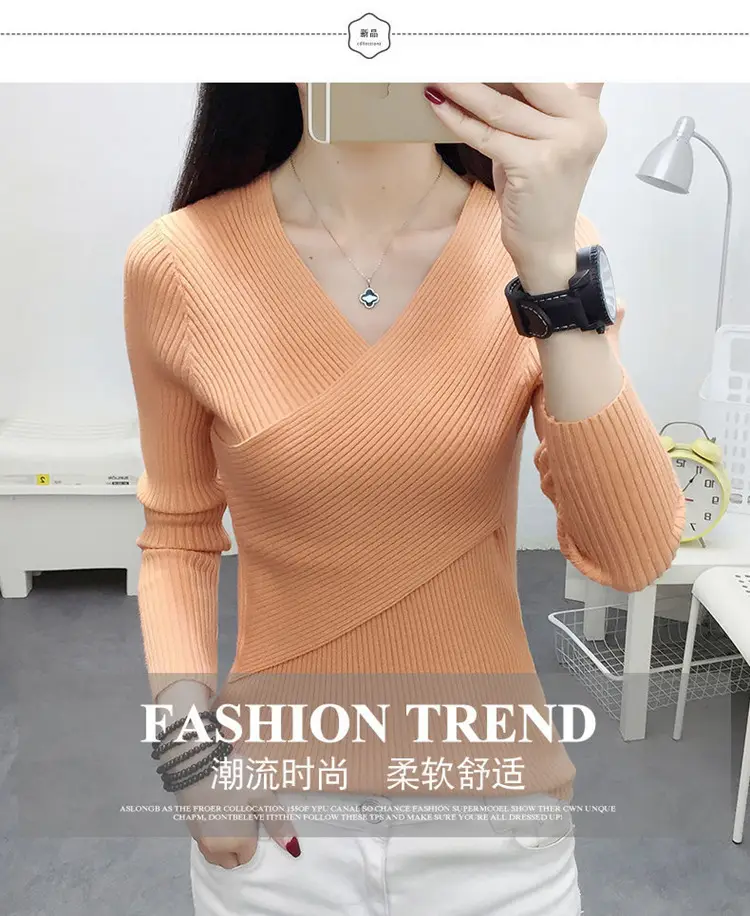 Women V-Neck Knitted Sweater White 2022 — feature 1