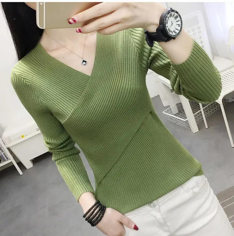 Women V-Neck Knitted Sweater White 2022 — feature 13