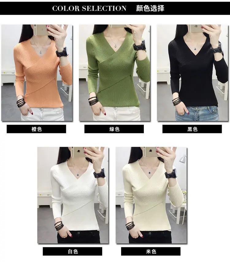 Women V-Neck Knitted Sweater White 2022 — feature 2