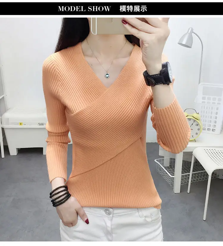 Women V-Neck Knitted Sweater White 2022 — feature 9