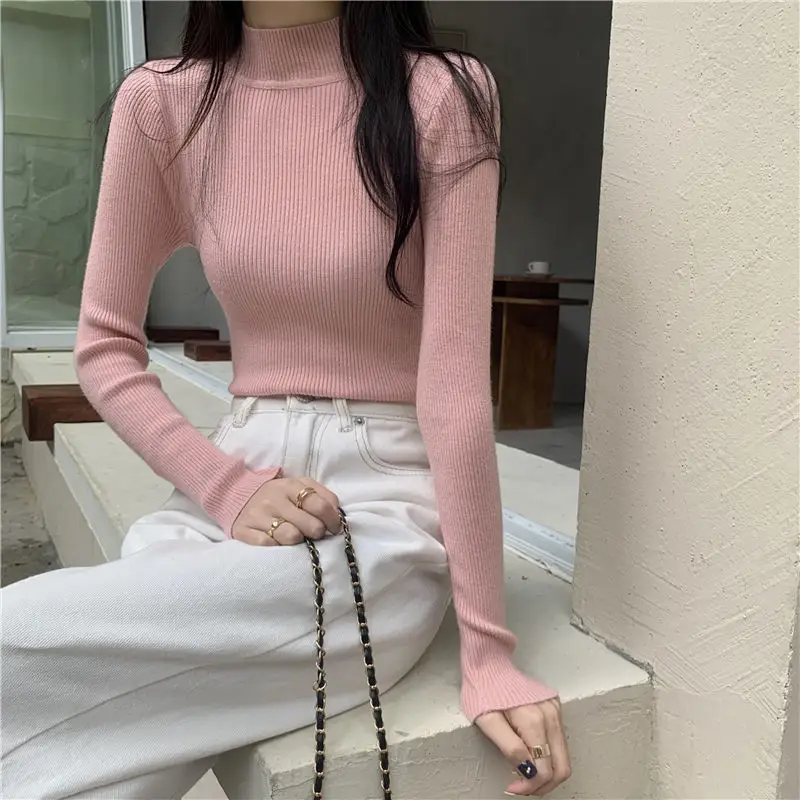 Women V-Neck Knitted Sweater White 2022