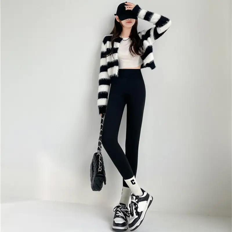 Women High Waist Belly Tinting Pants Curry Color