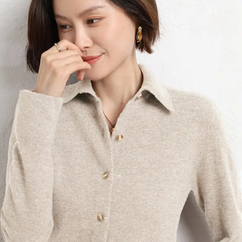 Women's Purple Polo Collar Sweater Jacket Core Spun Yarn - Image 9