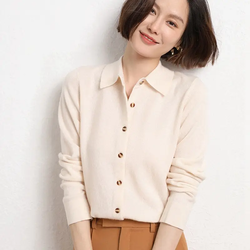 Women's Purple Polo Collar Sweater Jacket Core Spun Yarn - Image 11