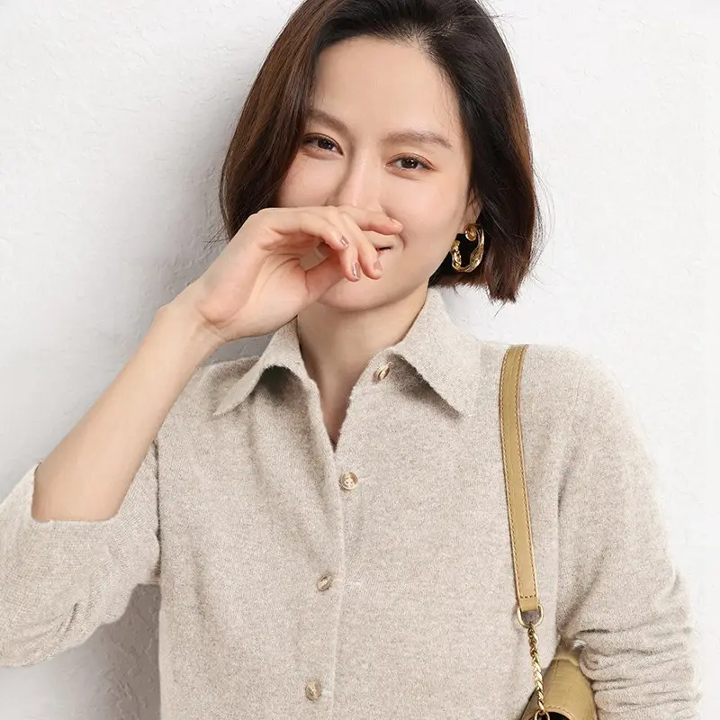 Women's Purple Polo Collar Sweater Jacket Core Spun Yarn - Image 4
