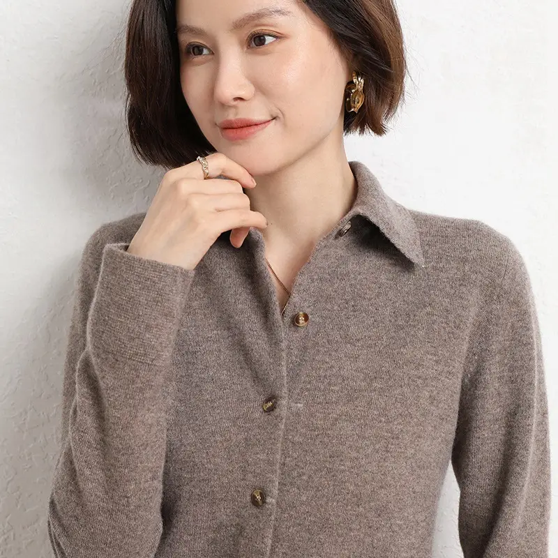 Women's Purple Polo Collar Sweater Jacket Core Spun Yarn - Image 5