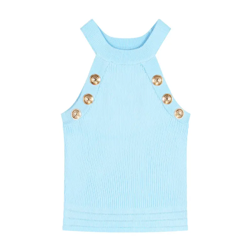 Blue Knitted Halter Neck Camisole Women 2025 Summer - Image 7