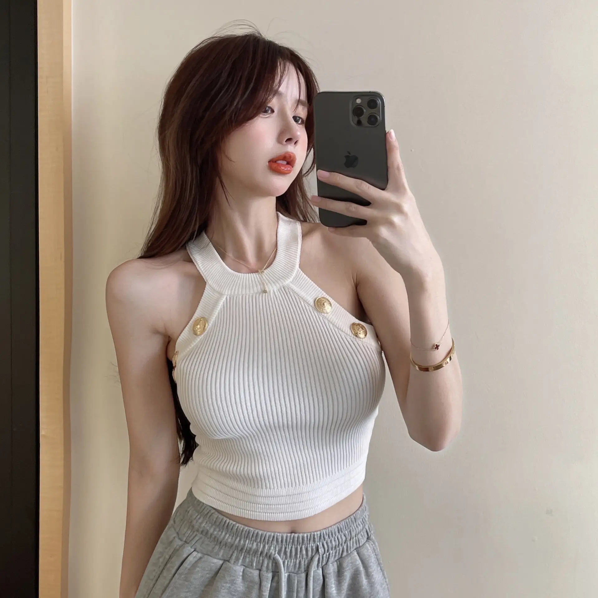 Blue Knitted Halter Neck Camisole Women 2025 Summer — feature 17