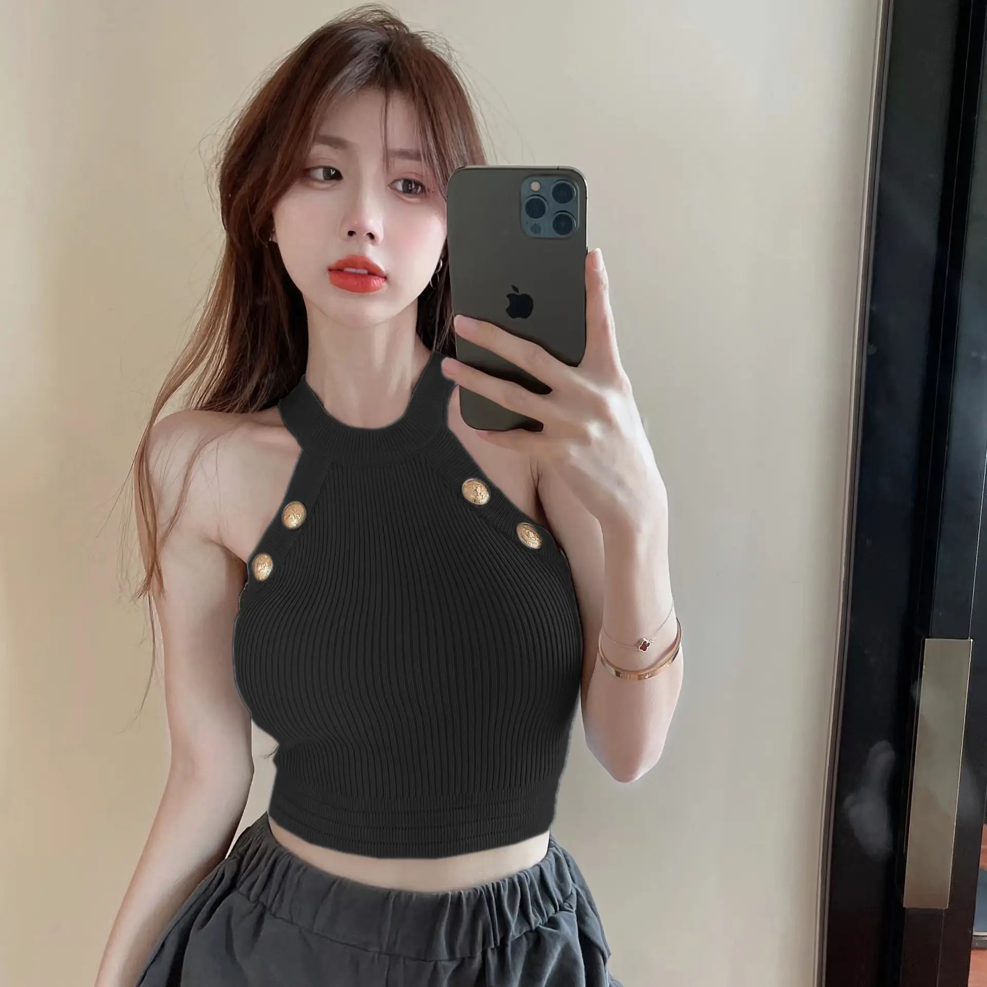 Blue Knitted Halter Neck Camisole Women 2025 Summer — feature 19