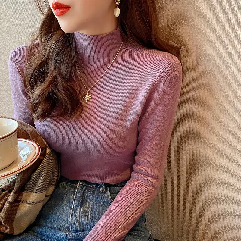 Women Half-Turtleneck Sweater 2025 Knit Candy Color - Image 11