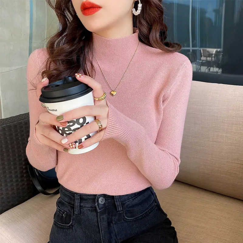 Women Half-Turtleneck Sweater 2025 Knit Candy Color - Image 3
