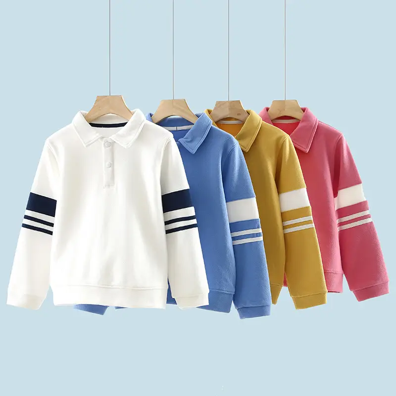 Children's Navy Polo Hoodie with White Stripes - Image 2
