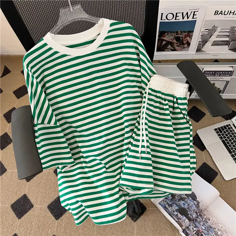 Women Striped Casual Sports Suit Blue White 200 Jin - Image 4