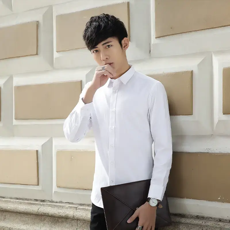 Men Light Blue Formal Shirts 2023 Long Sleeve Business Casual - Image 4