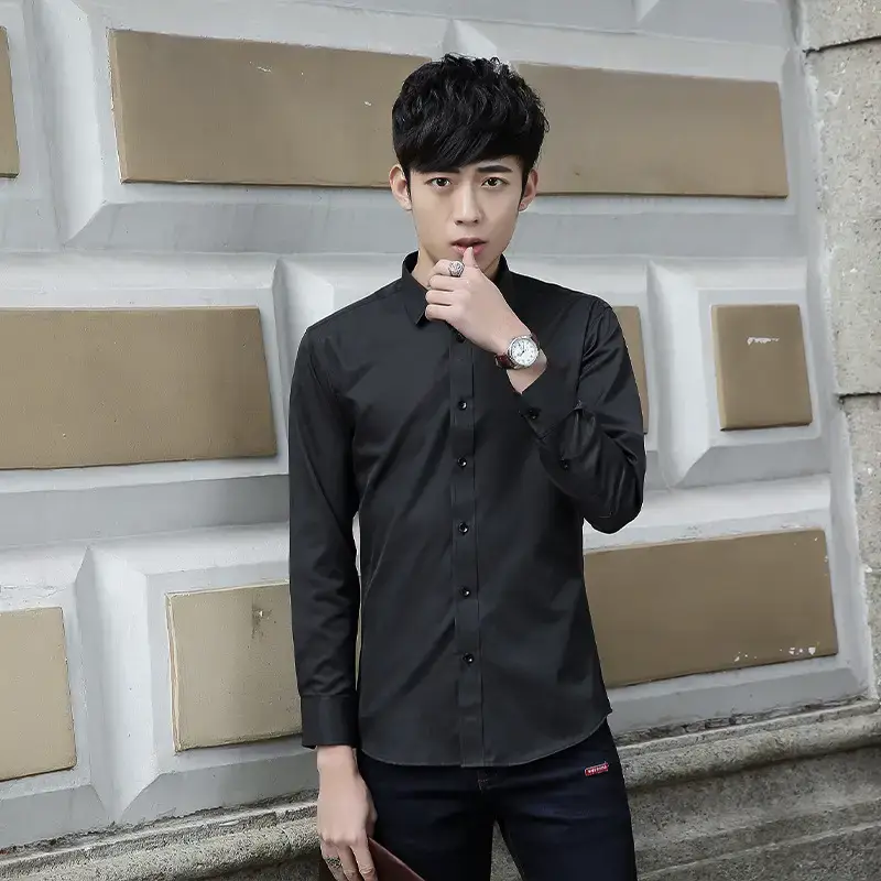 Men Light Blue Formal Shirts 2023 Long Sleeve Business Casual - Image 5