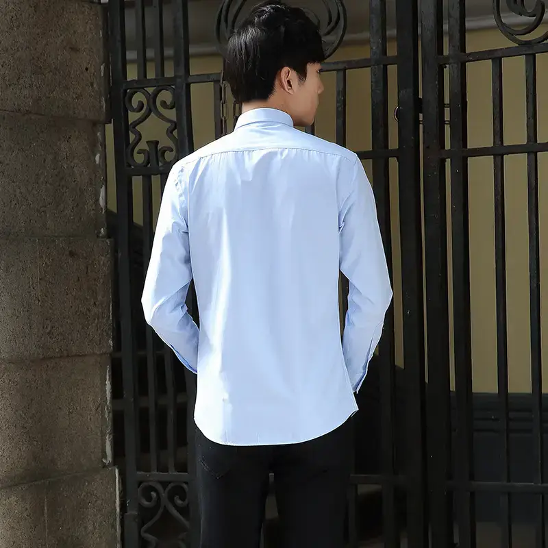 Men Light Blue Formal Shirts 2023 Long Sleeve Business Casual - Image 6