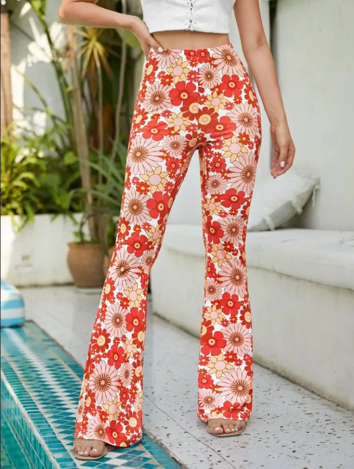 Women Floral Flared Pants Summer Hot 2022 - Image 2
