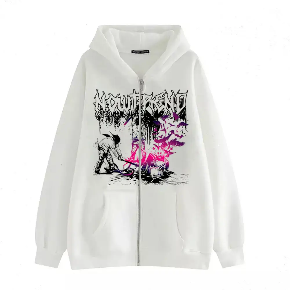 2022 New Gothic Zipper Hoodie Black Oversize Casual - Image 5