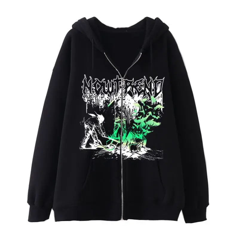 2022 New Gothic Zipper Hoodie Black Oversize Casual - Image 29