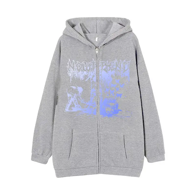 2022 New Gothic Zipper Hoodie Black Oversize Casual - Image 10