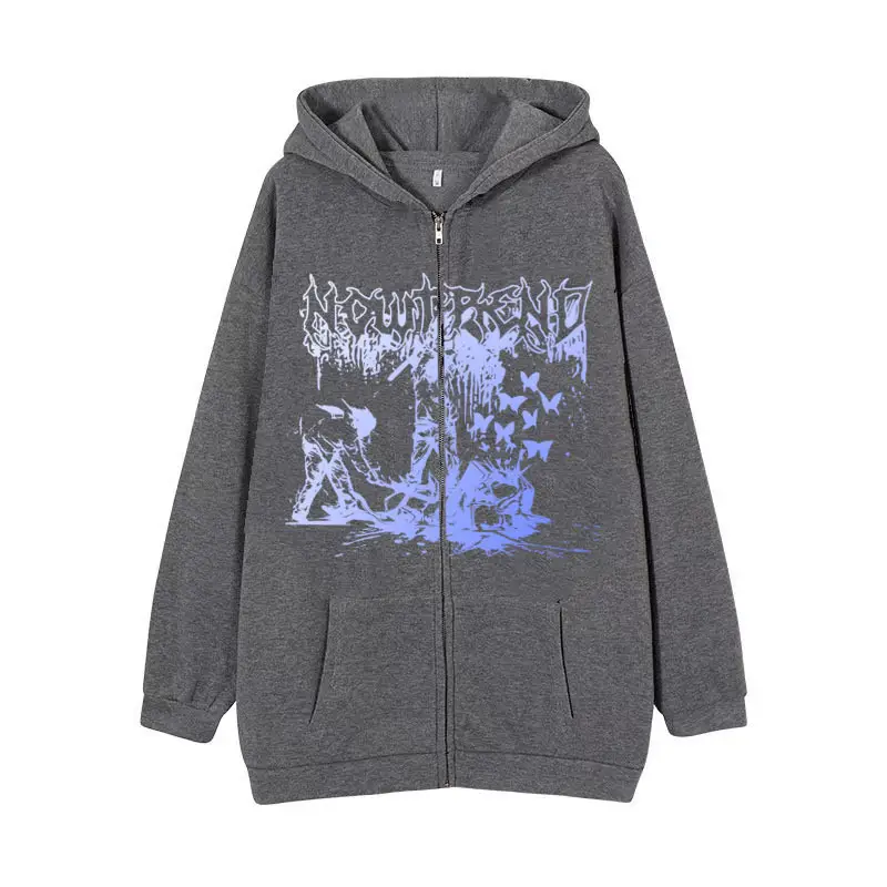 2022 New Gothic Zipper Hoodie Black Oversize Casual - Image 11