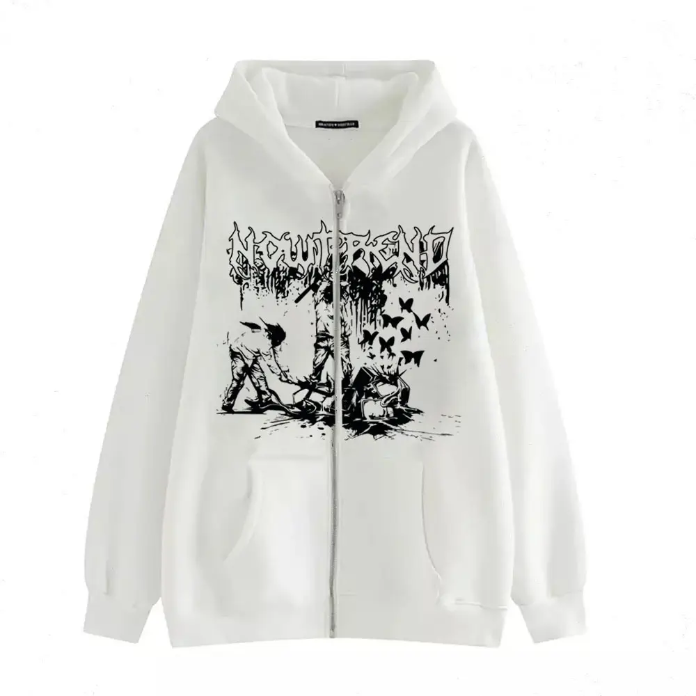 2022 New Gothic Zipper Hoodie Black Oversize Casual - Image 13
