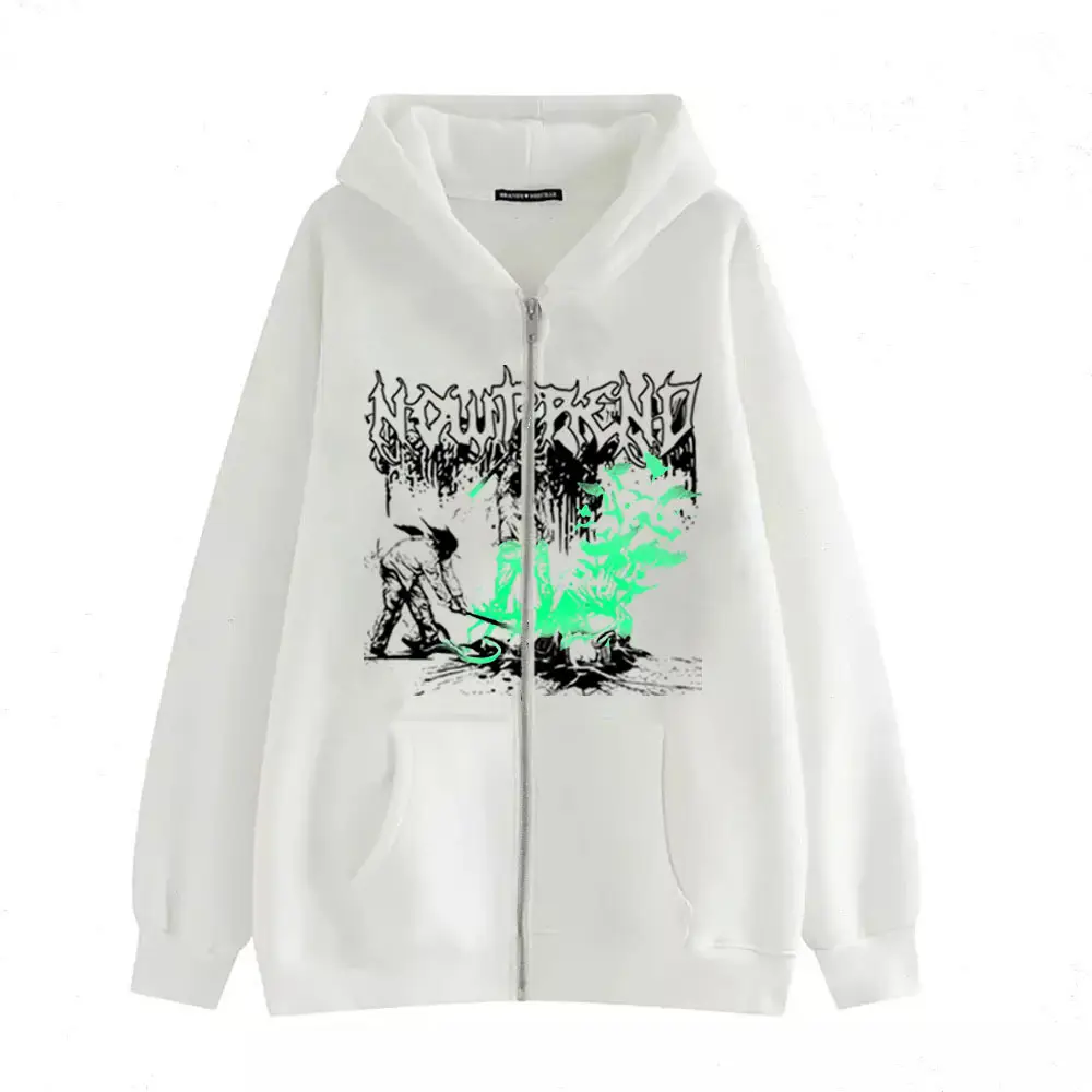 2022 New Gothic Zipper Hoodie Black Oversize Casual - Image 14