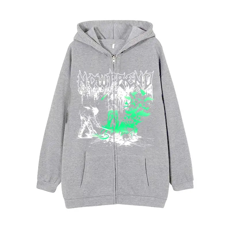 2022 New Gothic Zipper Hoodie Black Oversize Casual - Image 15