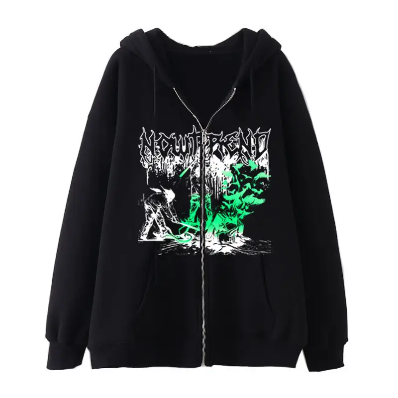 2022 New Gothic Zipper Hoodie Black Oversize Casual - Image 17