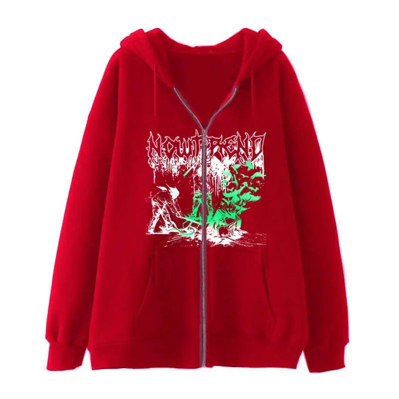 2022 New Gothic Zipper Hoodie Black Oversize Casual - Image 18