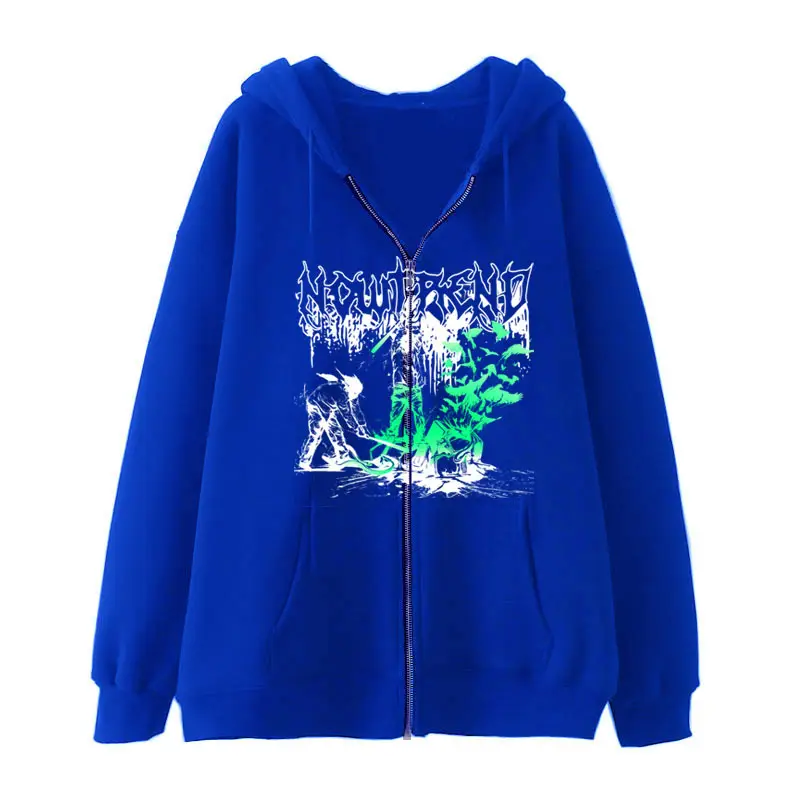 2022 New Gothic Zipper Hoodie Black Oversize Casual - Image 19