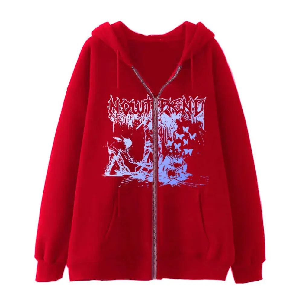 2022 New Gothic Zipper Hoodie Black Oversize Casual - Image 21