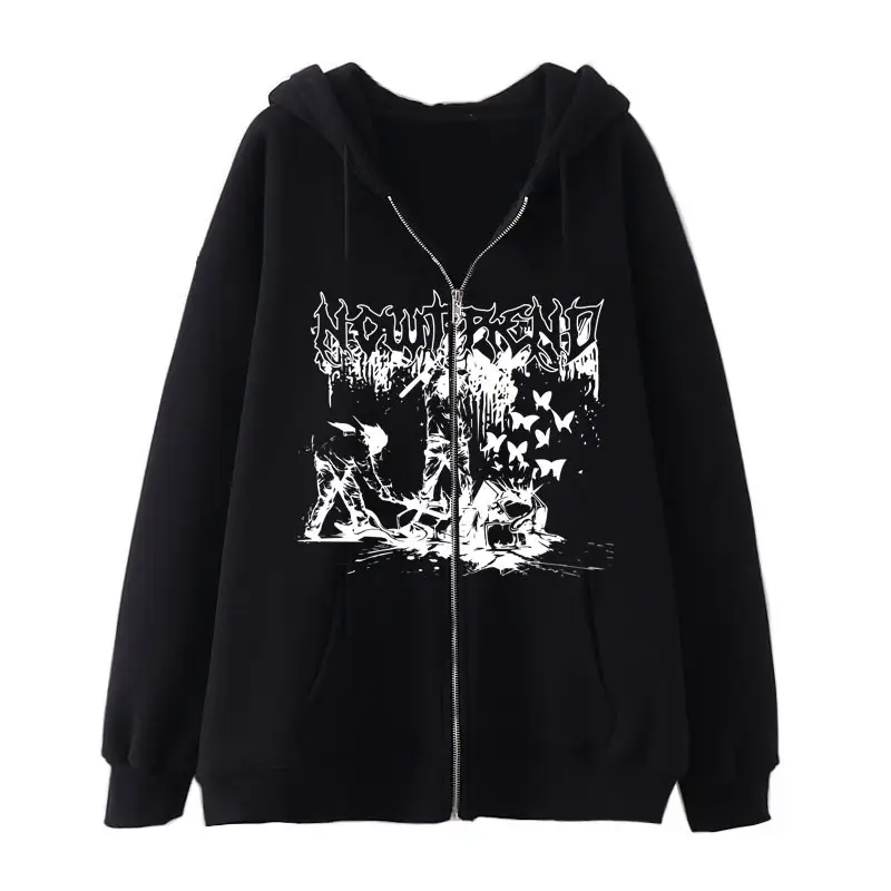 2022 New Gothic Zipper Hoodie Black Oversize Casual - Image 22