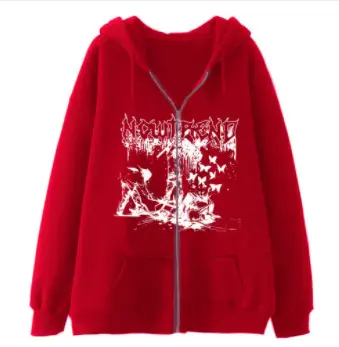 2022 New Gothic Zipper Hoodie Black Oversize Casual - Image 23