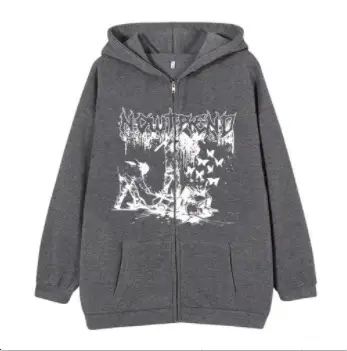 2022 New Gothic Zipper Hoodie Black Oversize Casual - Image 24