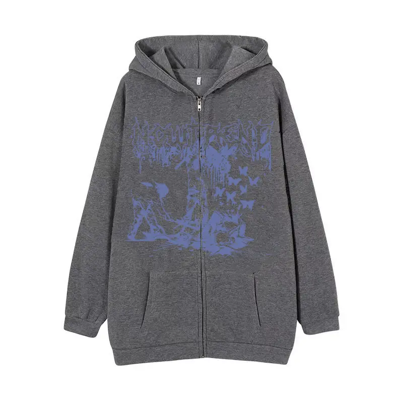 2022 New Gothic Zipper Hoodie Black Oversize Casual - Image 3