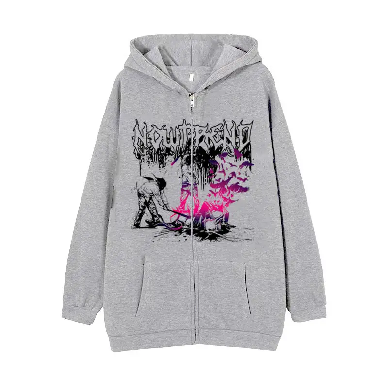 2022 New Gothic Zipper Hoodie Black Oversize Casual - Image 6