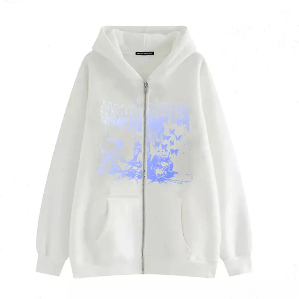 2022 New Gothic Zipper Hoodie Black Oversize Casual - Image 9