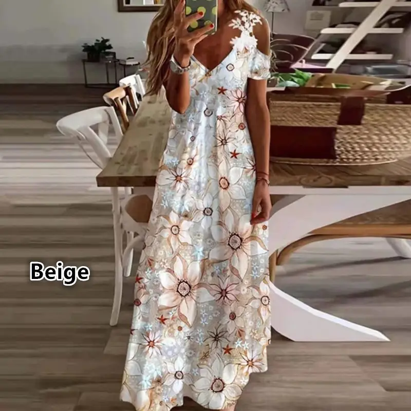 Navy Printed Lace V-Neck Dress for Women