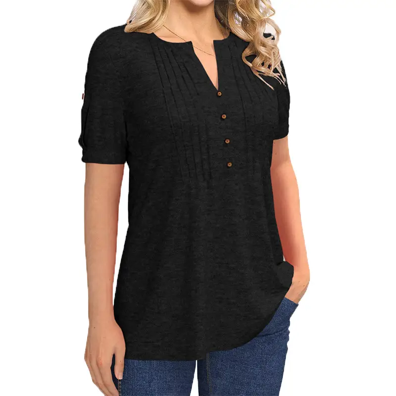 Green V-Neck Button T-Shirt for Women - Image 2