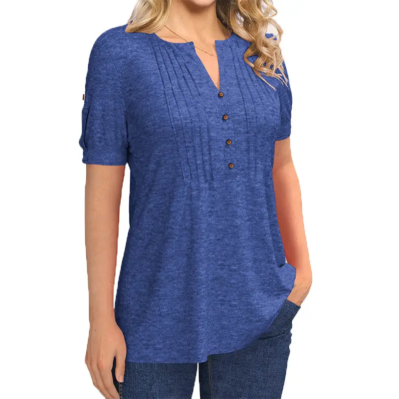 Green V-Neck Button T-Shirt for Women - Image 3