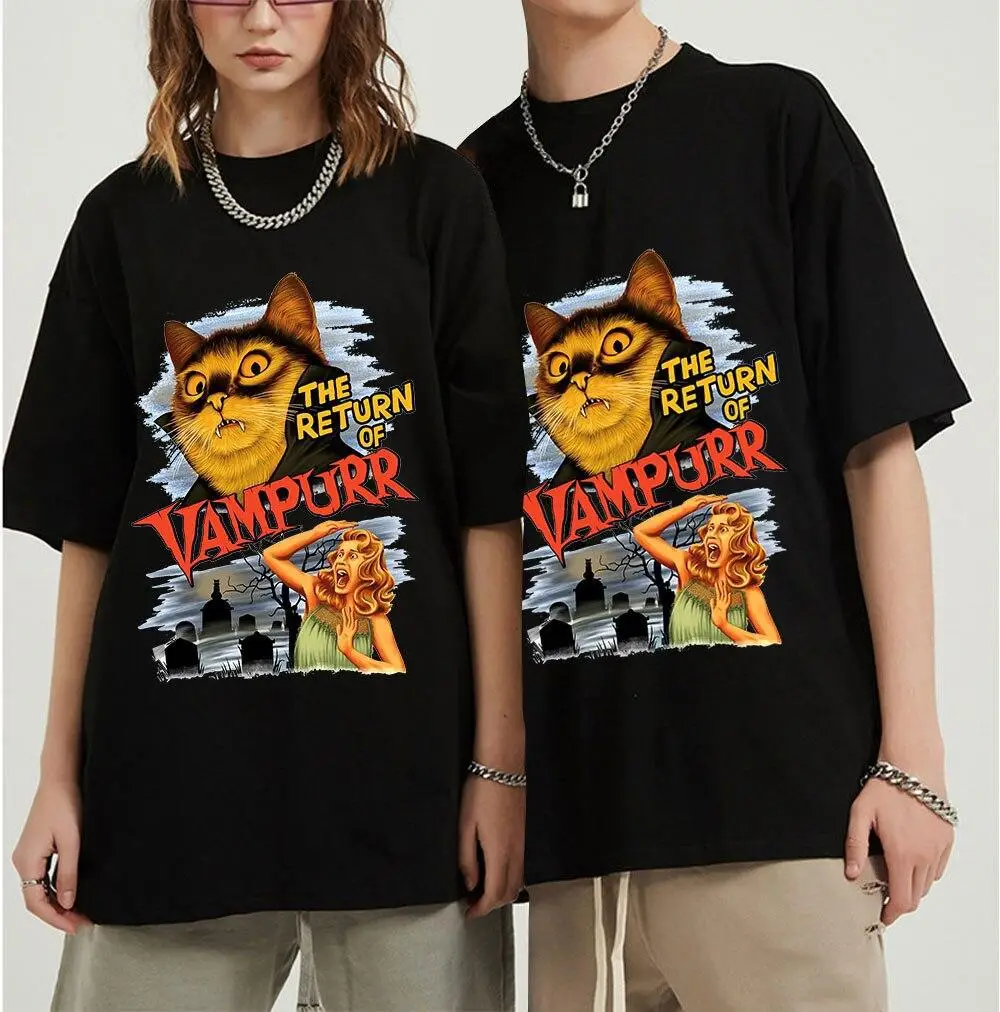 Men's Cat Vampire T-Shirt Black Large - Image 5