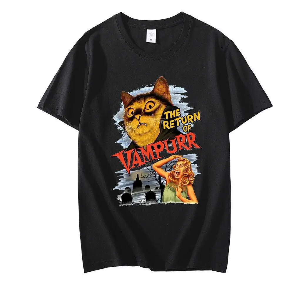 Men's Cat Vampire T-Shirt Black Large