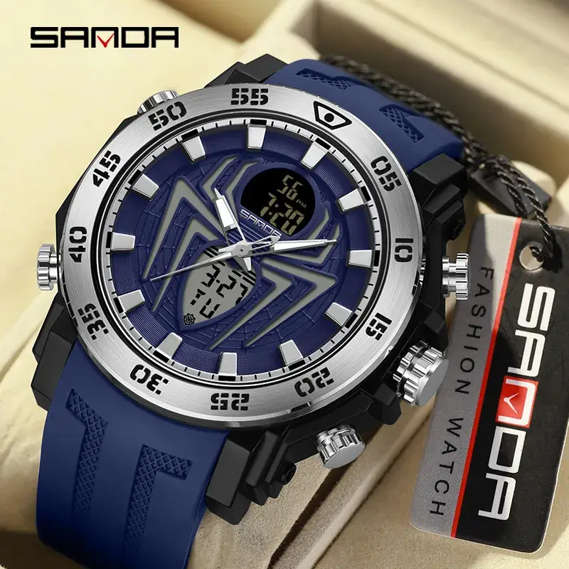 Sanda Black Spider Dial Dual Display Men's Watch - Image 23
