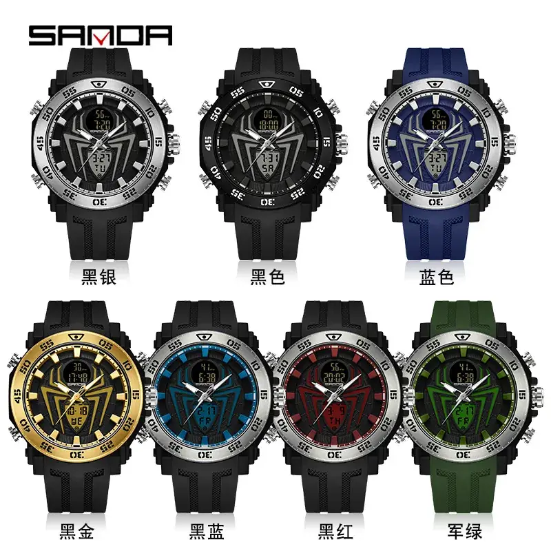 Sanda Black Spider Dial Dual Display Men's Watch - Image 25