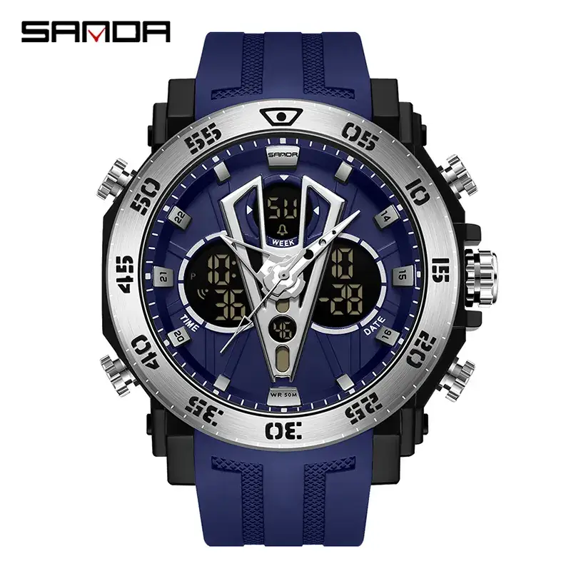 Sanda Black Spider Dial Dual Display Men's Watch - Image 13